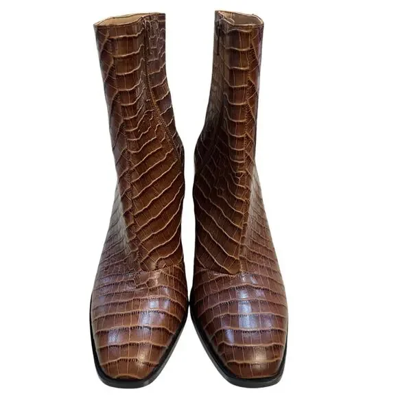 Vionic Harper Brown Croc Embossed Leather Ankle Boots Size 10 - Picture 4 of 6